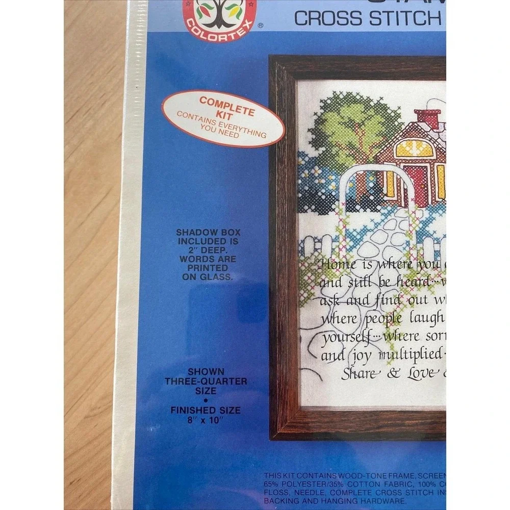 Vintage ColorTex Stamped Cross Stitch Kit SHADOW BOX - 3984 Unopened Home